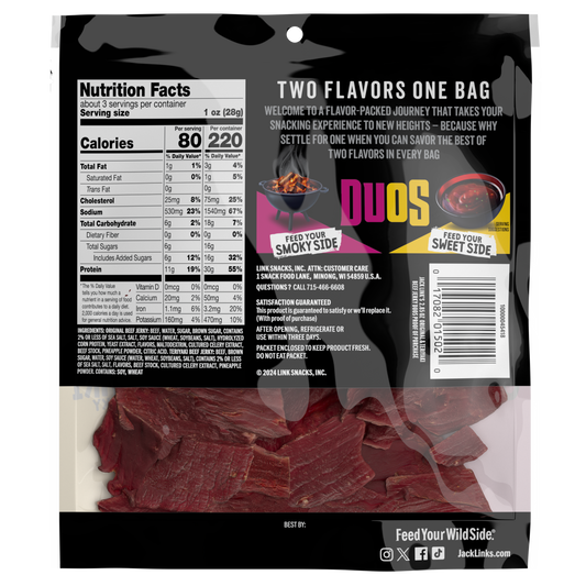 JL DUOS 2.85oz Original/Teriyaki Jerky 12CT