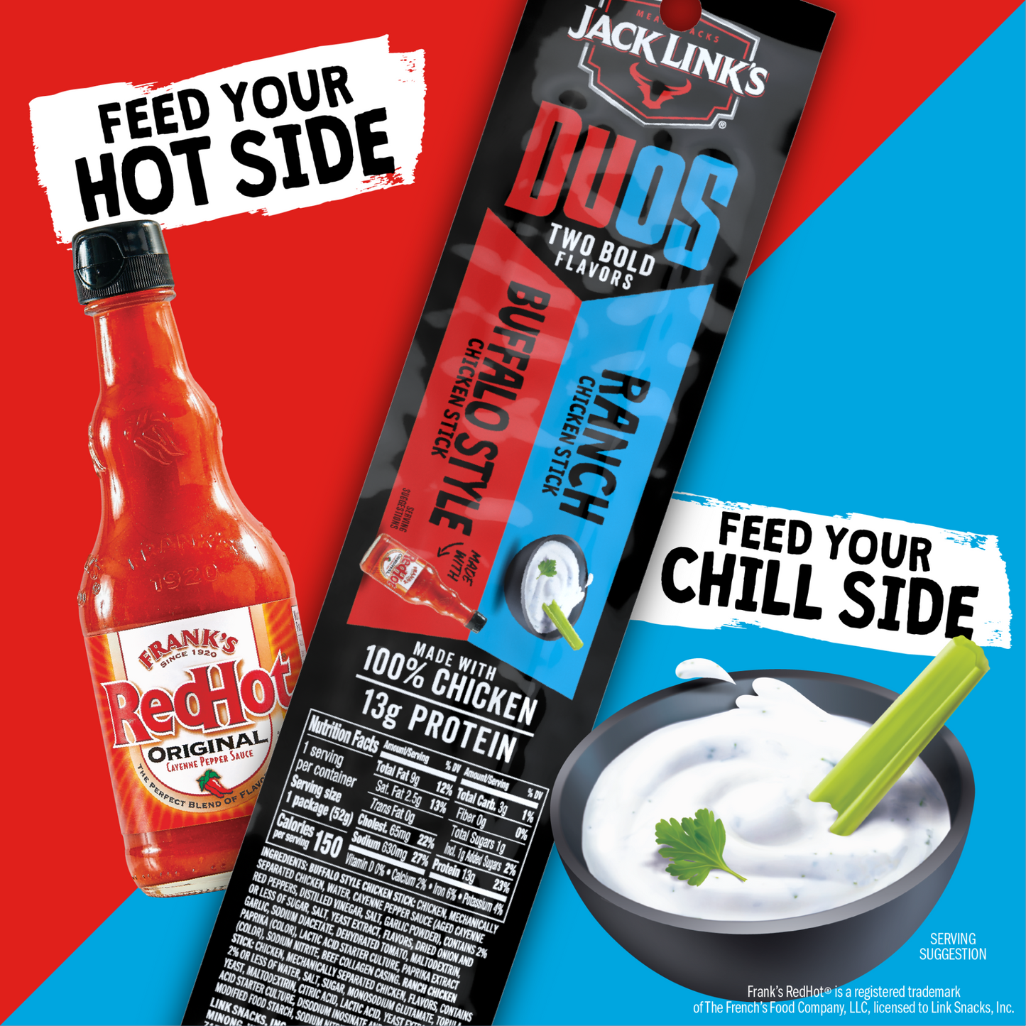 JL DUOS 1.84oz Buffalo/Ranch Chicken Sticks 60CT